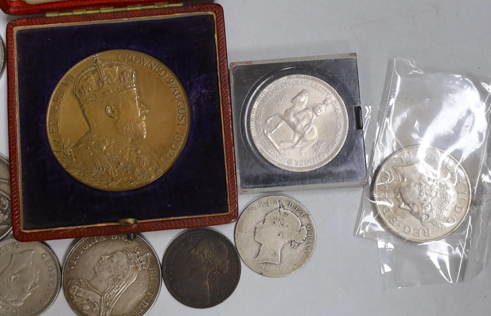 Two Victorian crowns and minor coins